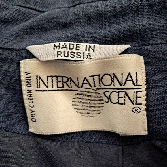International Scene 4 Vintage Blue Zip Front Linen Utility Jacket Made in Russia - Picture 6 of 6